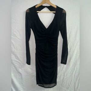 Y2K GUESS Black Ruched Mesh Bodycon Dress – Size Small